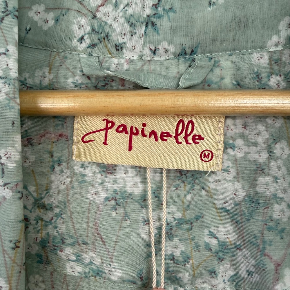 NEW Papinelle Teal Cherry Blossom Maxi Robe Cotton Silk Lace Trim Floral Medium - Picture 12 of 14